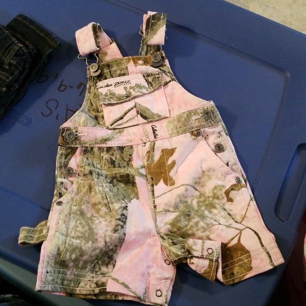 Girls pink camo bib overalls from Cabelas.